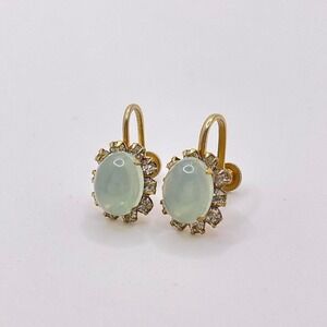 VTG Art Deco Rhinestone Earrings Retro Screwback Moonstone Gold Tone Regency